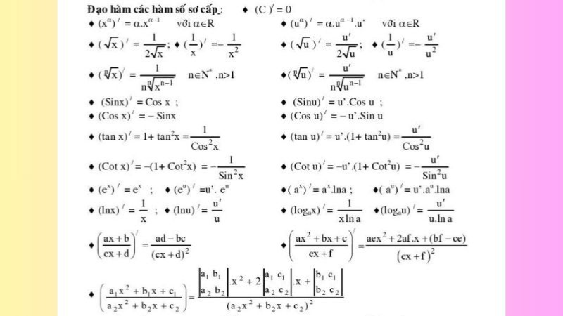 các công thức đạo hàm