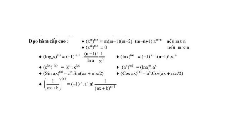 công thức đạo hàm lớp 11