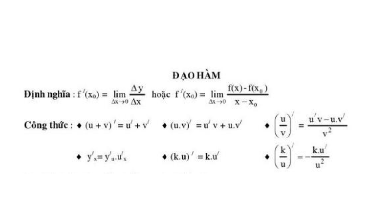 công thức đạo hàm 12