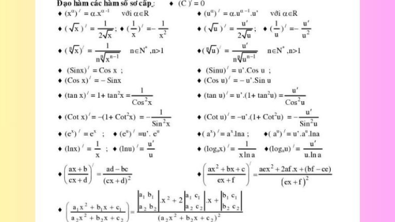 công thức đạo hàm nhanh
