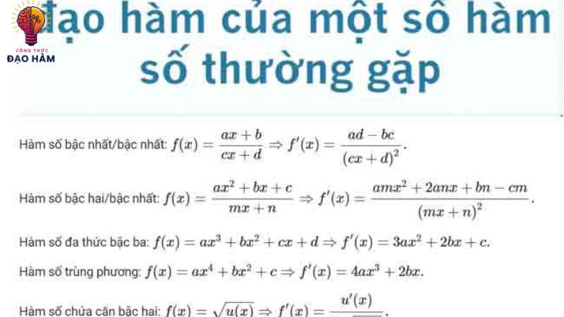 công thức đạo hàm bậc 2